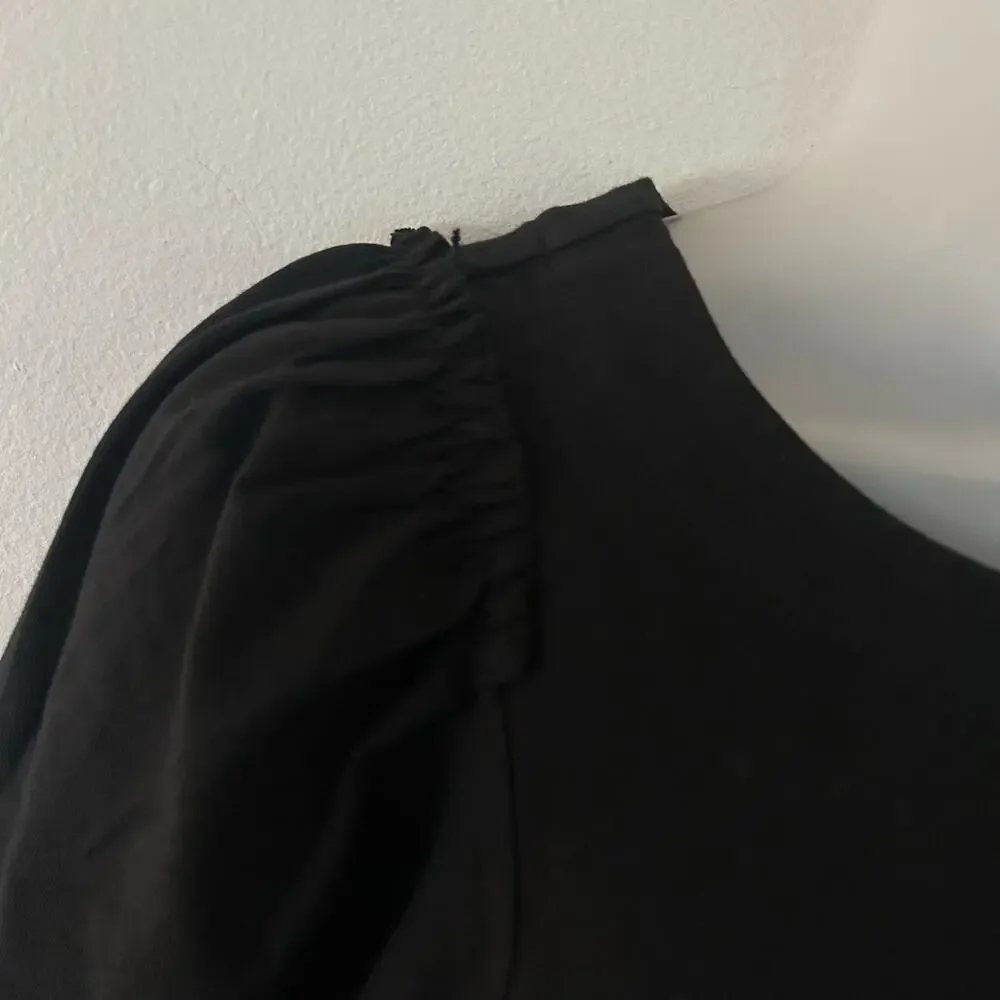 Madewell Women's Crew Neck Puff-Sleeve Relaxed Casual Tee Top Black XXS New